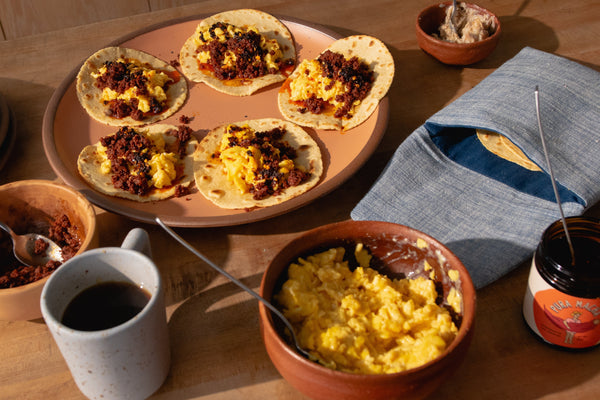 Breakfast tacos made with Masienda x Hayden Flour Mills Tortilla Flour Blend
