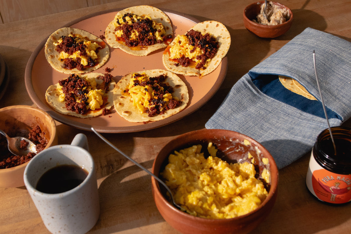 Breakfast tacos made with Masienda x Hayden Flour Mills Tortilla Flour Blend