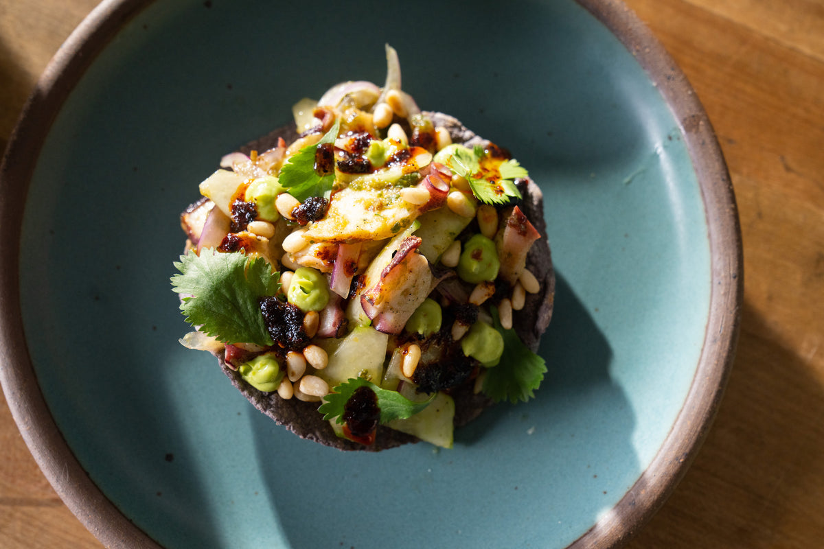 A tostada with octopus aguachiles