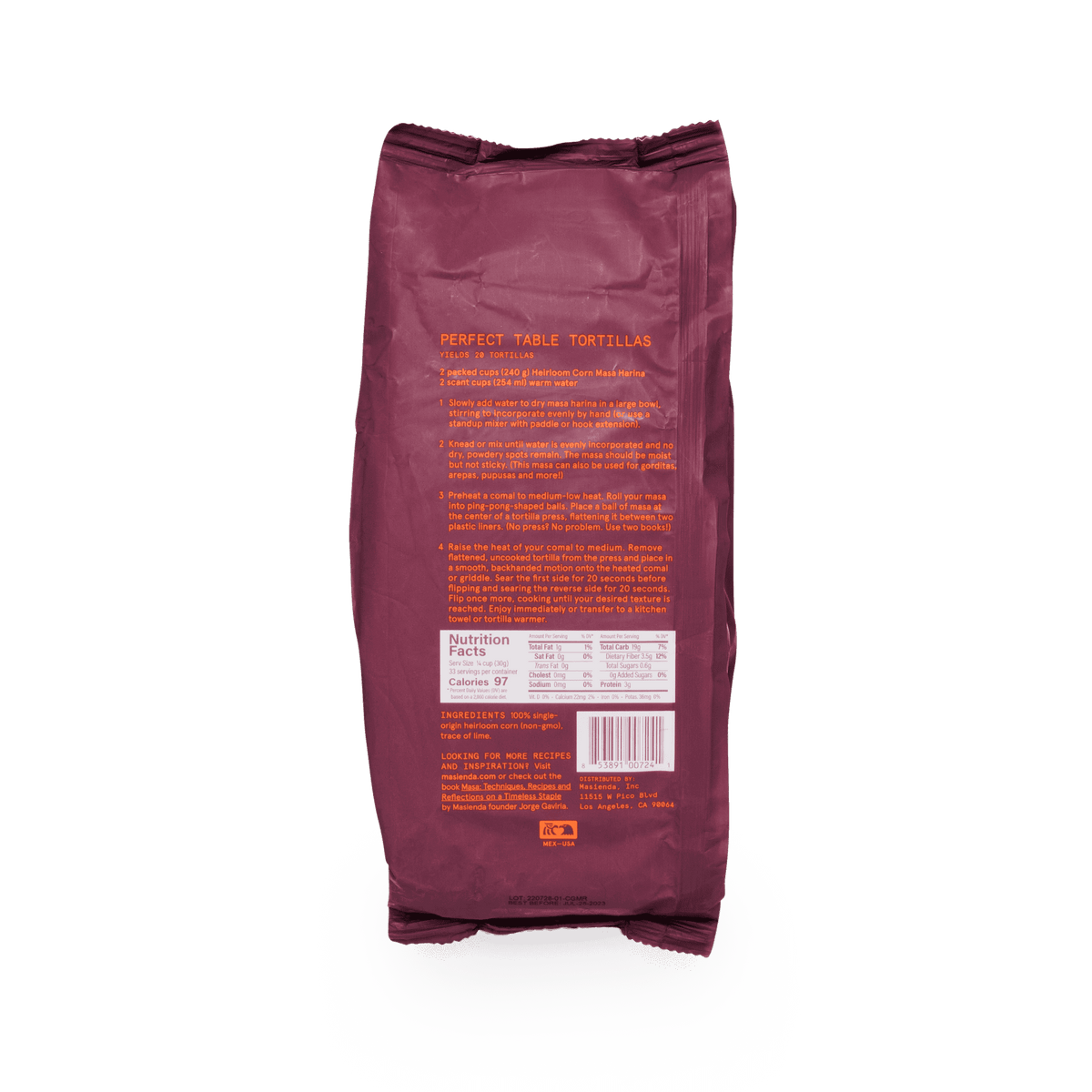 Heirloom Red Corn Masa Harina - Back