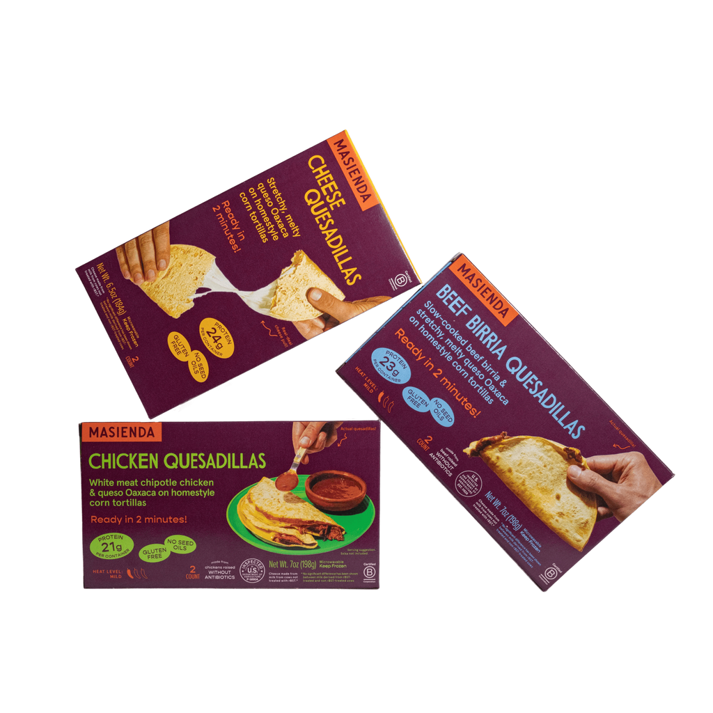 Tres cajas de quesadillas Masienda